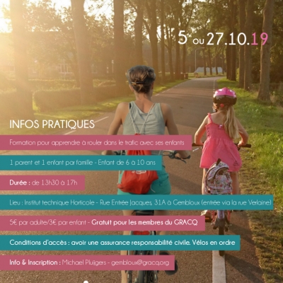 Formation GRACQ Kids - A vélo avec mon enfant - NOUVELLES DATES !!